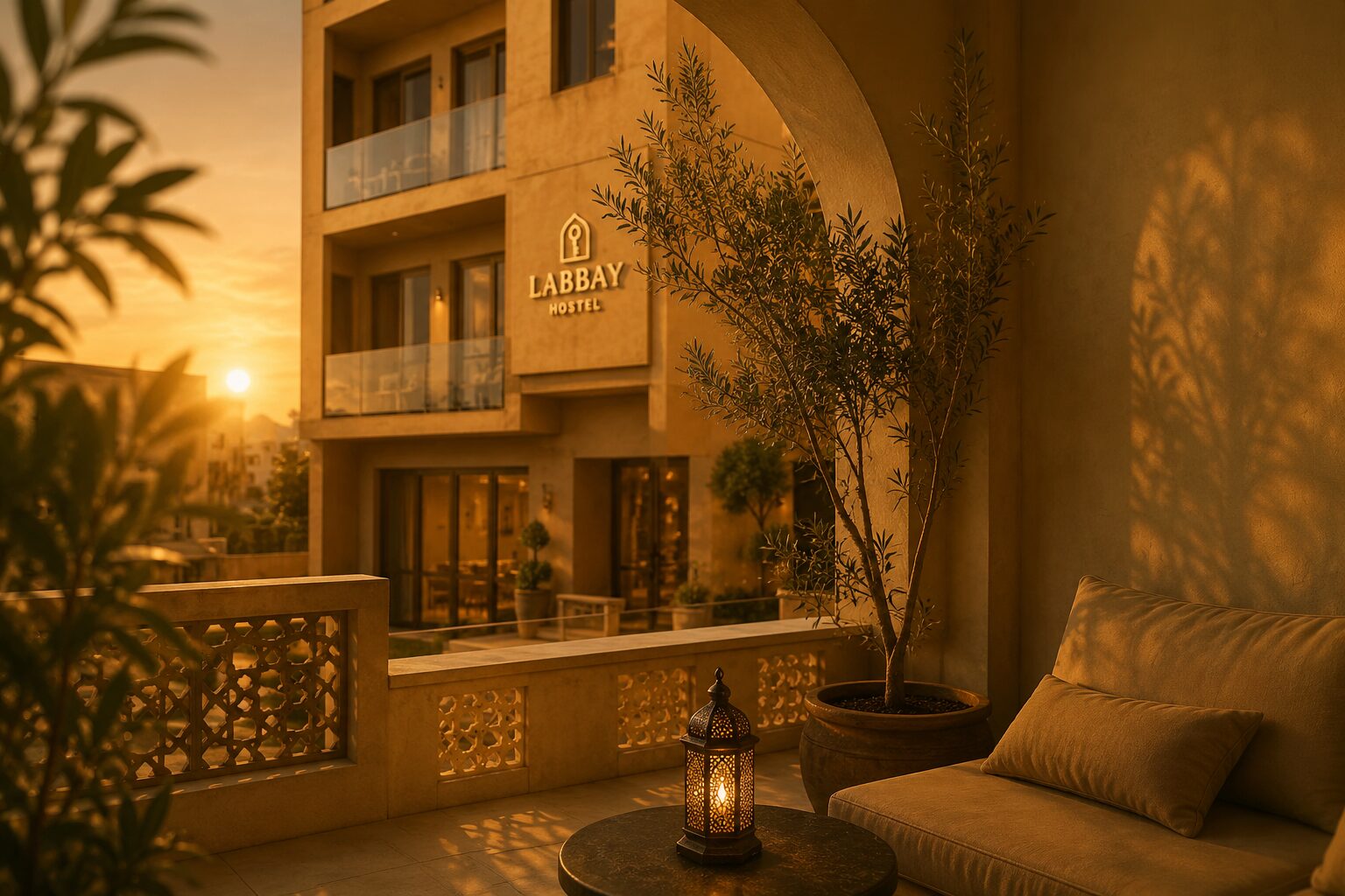 Labbay Hostel, Ташкент — здание на закате
